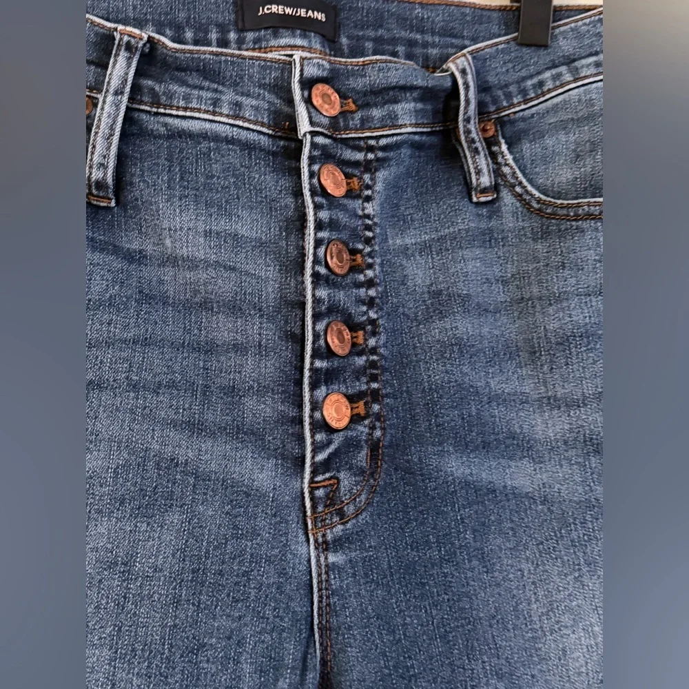 J.Crew Jeans 10” High Rise Toothpick Button Fly Knee Patch Fading Raw Hem Size33